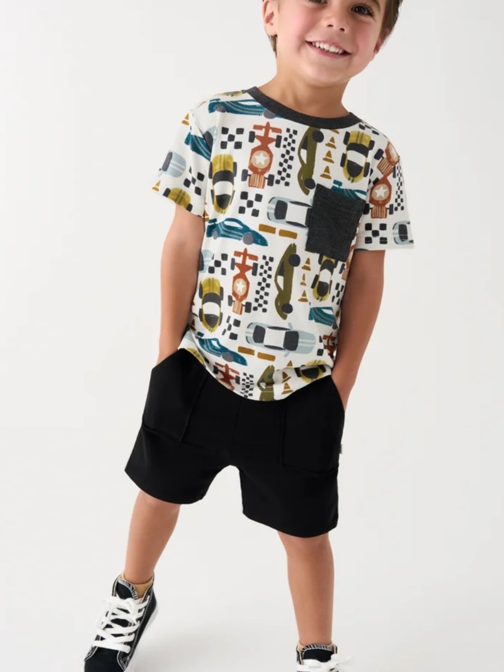 Play by Little Sleepies Fast Lane Boys Race Car Relaxed Pocket T-Shirt 3T
